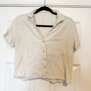 Love Notes linen blend button up lightweight boxy pocket tee.